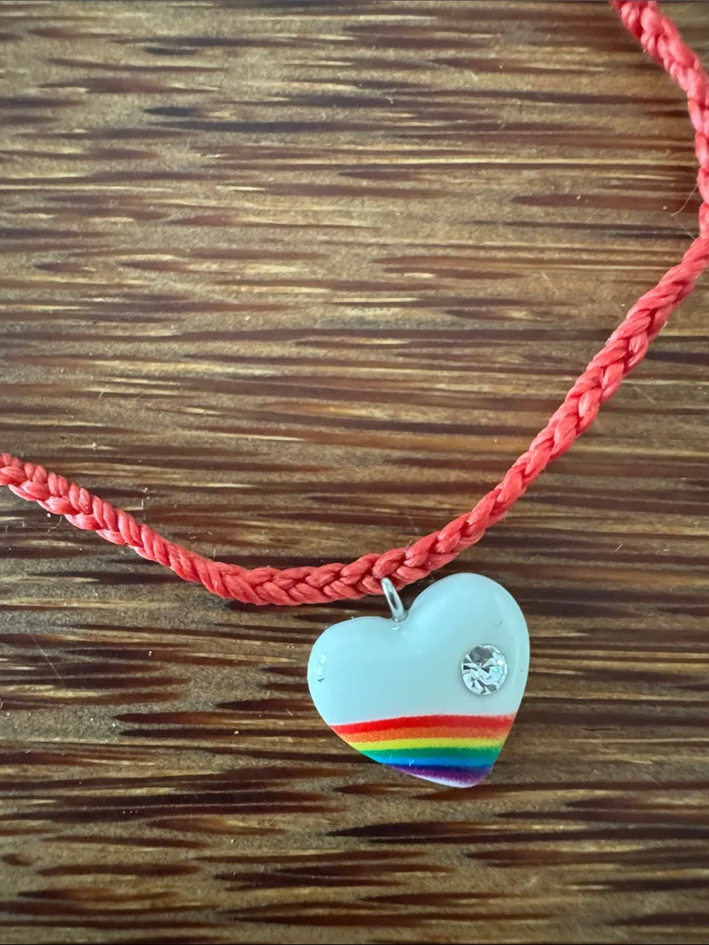 Pura Vida Coral Braided Kids Bracelet with White Rainbow Heart Charm